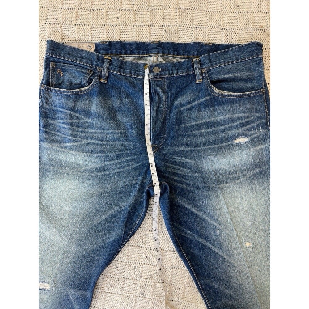 Polo Ralph Lauren Varick Slim Straight Jeans Mens 40x30 Blue Distressed Denim - Picture 7 of 10